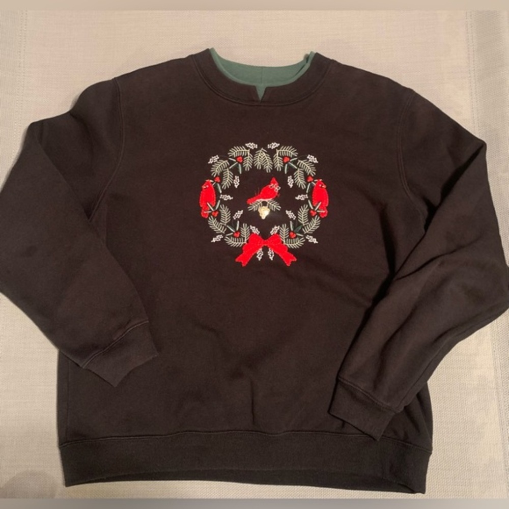 Women's M Baxter & Wells Christmas Wreath Cardinal Pullover‎ Sweater VTG Holiday